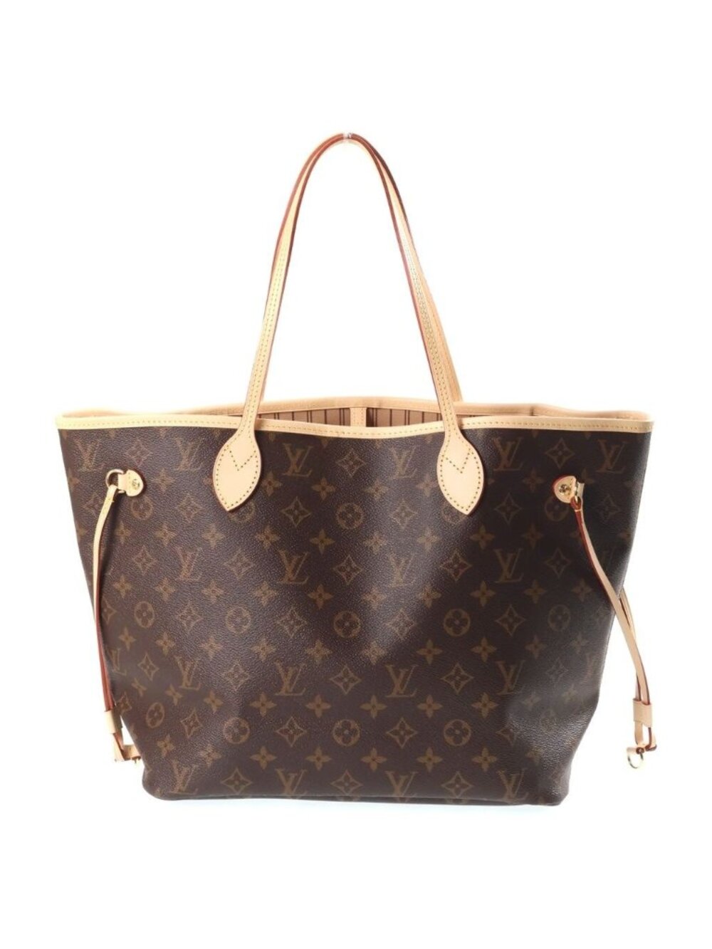 Louis Vuitton Monogram Neverfull MM Tote Bag Rose Beige Brown Leather